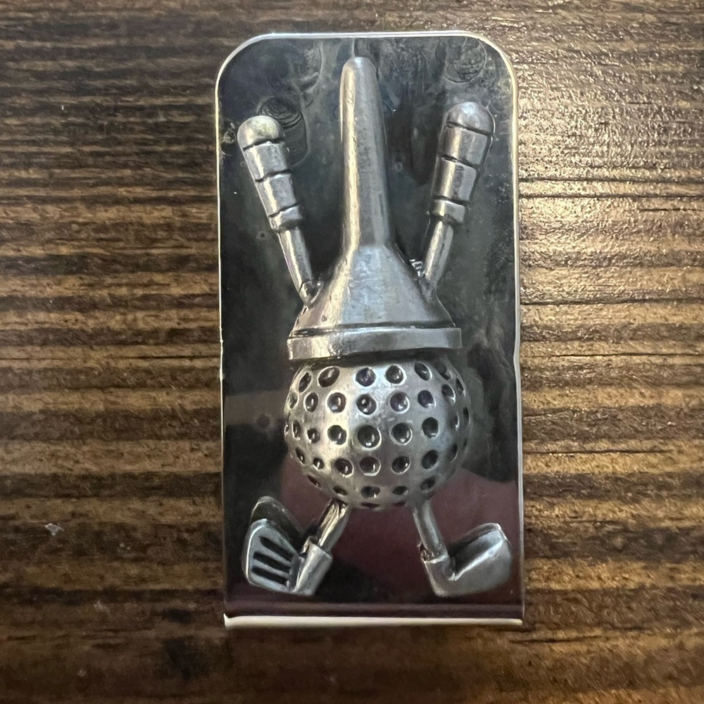 Vintage Silver Tone Money Clip Holder with Golf Theme